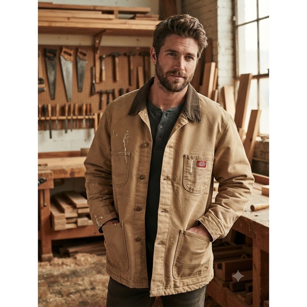 Dickies Distressed Workwear Chore Coat Jacket Men's XL Blanket Lined Tan Cotton